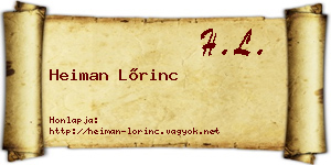 Heiman Lőrinc névjegykártya